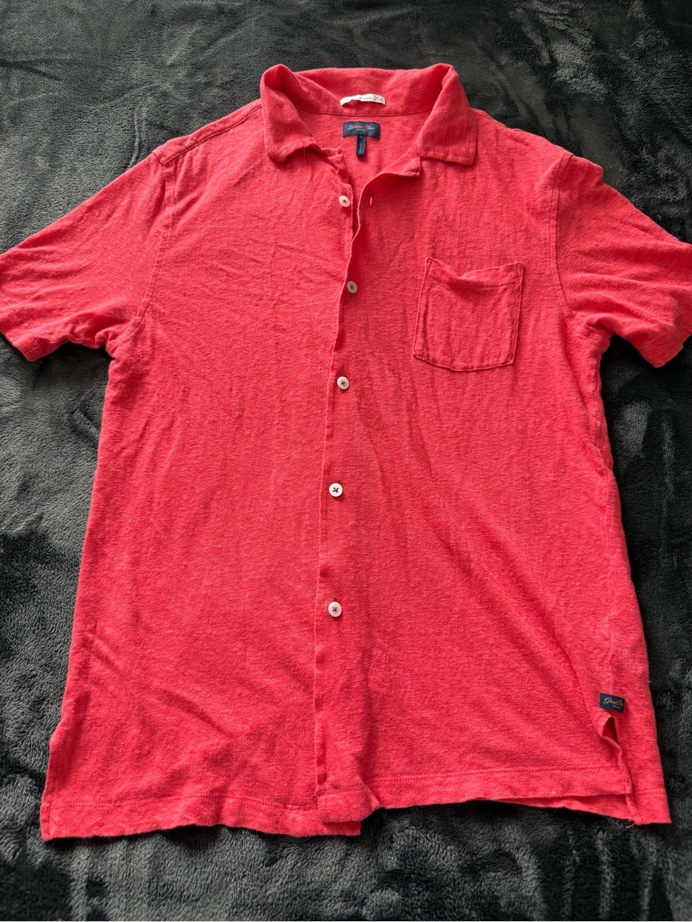 Euro summer Red Short-Sleeve Button-Down Shirt 100% linen
